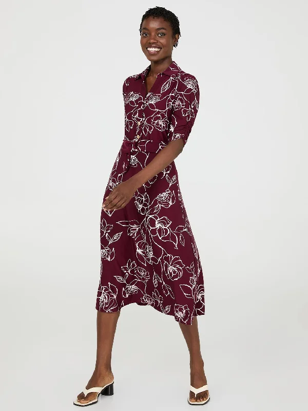 Floral Print Button-Front Midi Dress With Pockets Fashionable Wide Leg Midi Dress