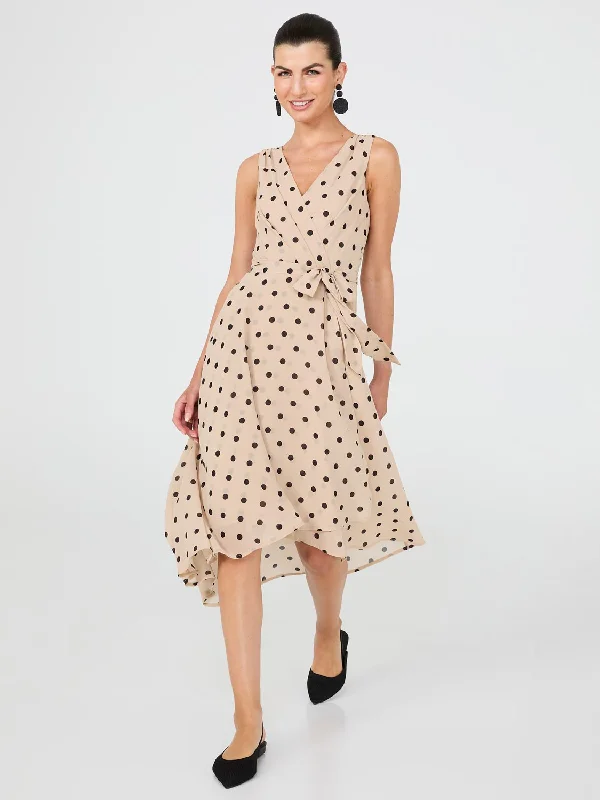 Dot Print Crossover Chiffon Midi Dress Fashionable A-Line Midi Dress