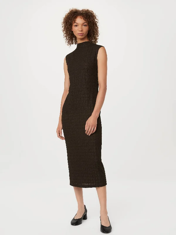 The Textured Midi Dress in Dark Chocolate Stylish Cold Shoulder Midi Dress