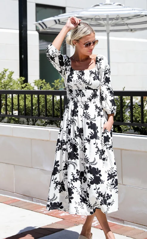 Adorably Elite Ivory Floral Midi Dress Chic Lace Detail Midi Dress