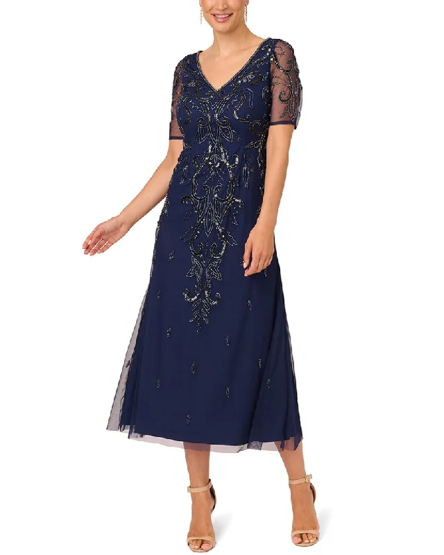 Adrianna Papell Mermaid Lace Midi Dress Trendy Ruffle Hem Midi Dress