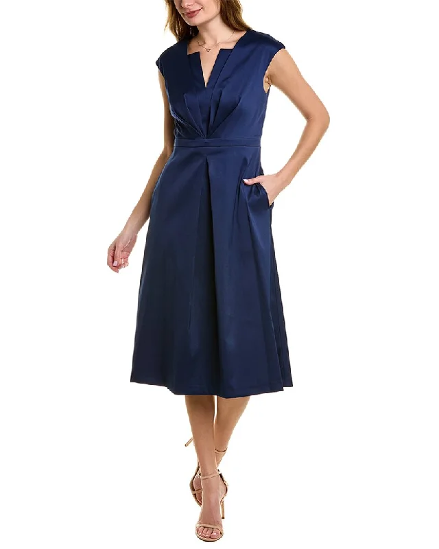 Aidan by Aidan Mattox Pleated Midi Dress Elegant Puff Sleeve Midi Dress