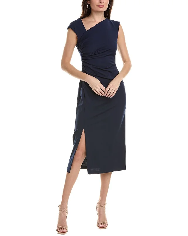 Anne Klein Asymmetrical Scuba Crepe Midi Dress Stylish Button-Up Midi Dress