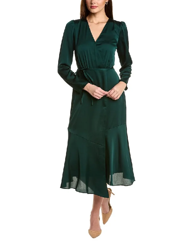 Anne Klein Faux Wrap Midi Dress Fashionable Floral Embroidery Midi Dress