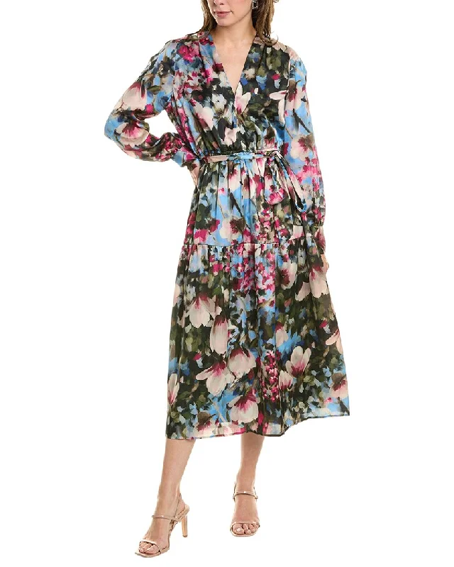 Anne Klein Floral Midi Dress Elegant V-Neck Midi Dress