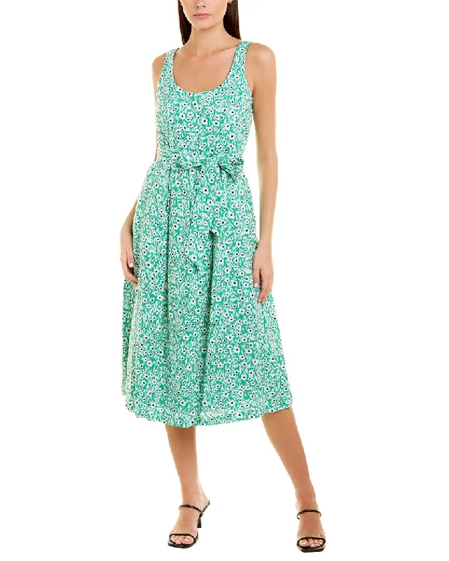Anne Klein Tie Waist Linen-Blend Midi Dress Stylish Color Block Midi Dress