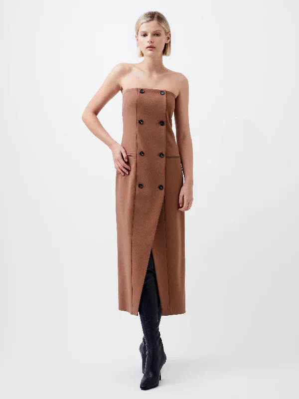 Azra Twill Bandeau Midi Dress Trendy Smocked Waist Midi Dress