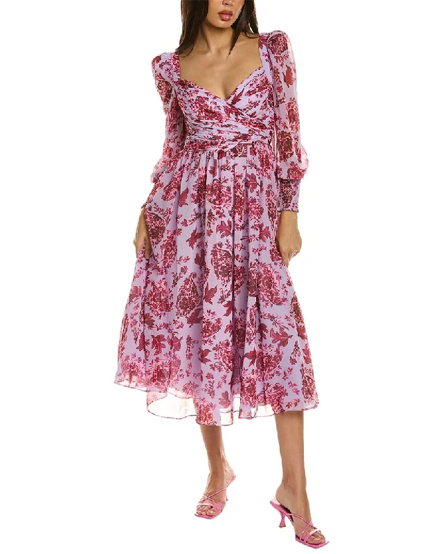 Badgley Mischka Smocked Midi Dress Comfortable Fit-and-Flare Midi Dress
