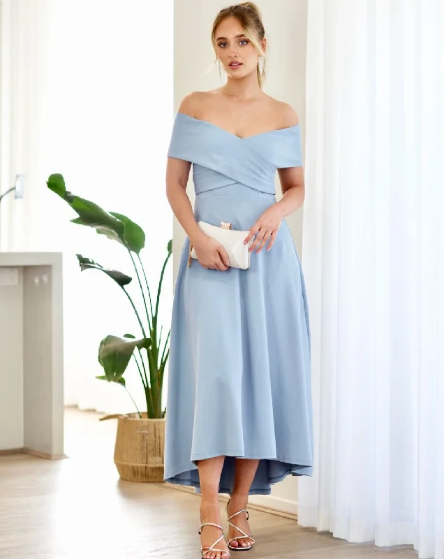 Belina Midi Dress- Baby Blue Fashionable High-Low Midi Dress