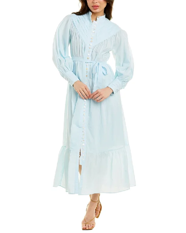 Beulah Long Sleeve Midi Dress Elegant Floral Appliqué Midi Dress