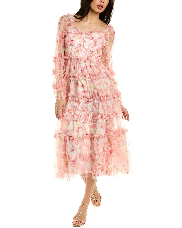 Beulah Sheer Frill Midi Dress Chic Bohemian Midi Dress