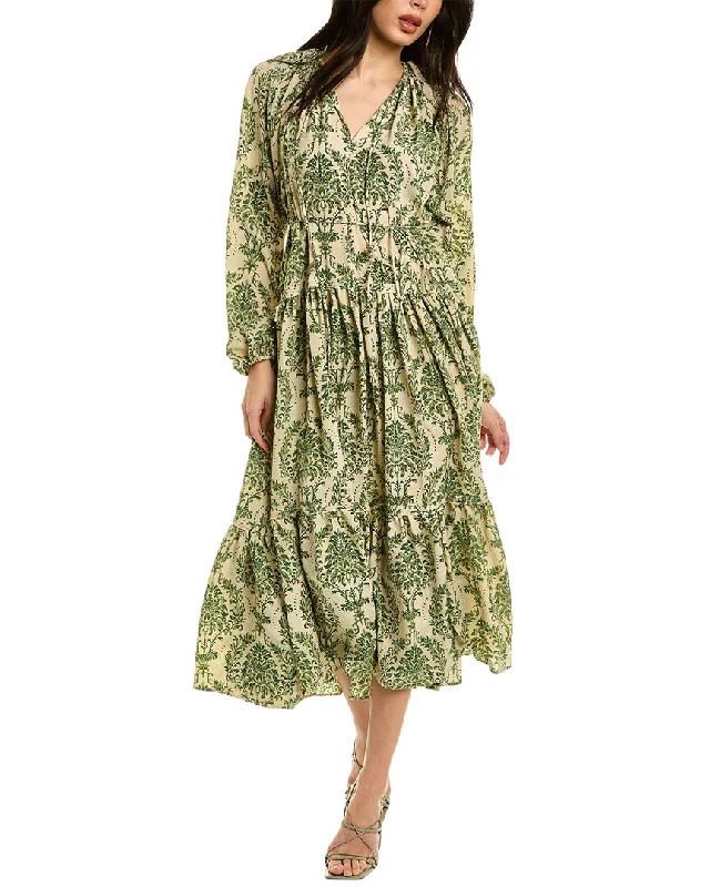 Beulah Tiered Midi Dress Trendy Tiered Hem Midi Dress