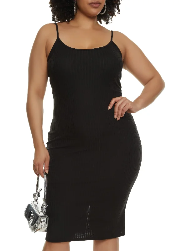 Plus Size Scoop Neck Cami Midi Dress Elegant Sleeveless Midi Dress