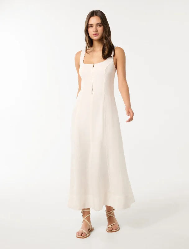 Bronte Linen Zip Detail Midi Dress Elegant Faux Wrap Midi Dress