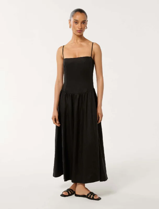 Brooke Petite Linen Drop Waist Midi Dress Cozy Ribbed Knit Midi Dress