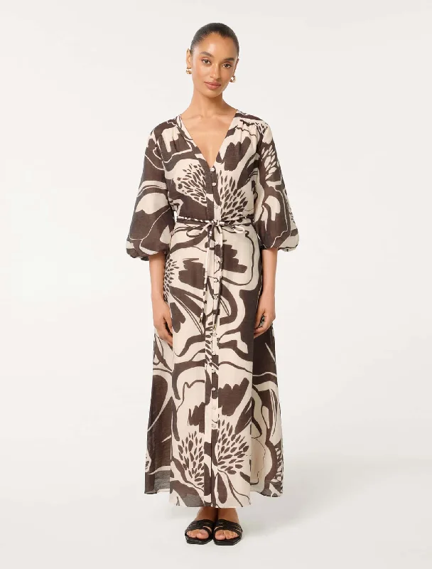 Brynn Petite Waist Tie Midi Dress Stylish High-Waisted Midi Dress