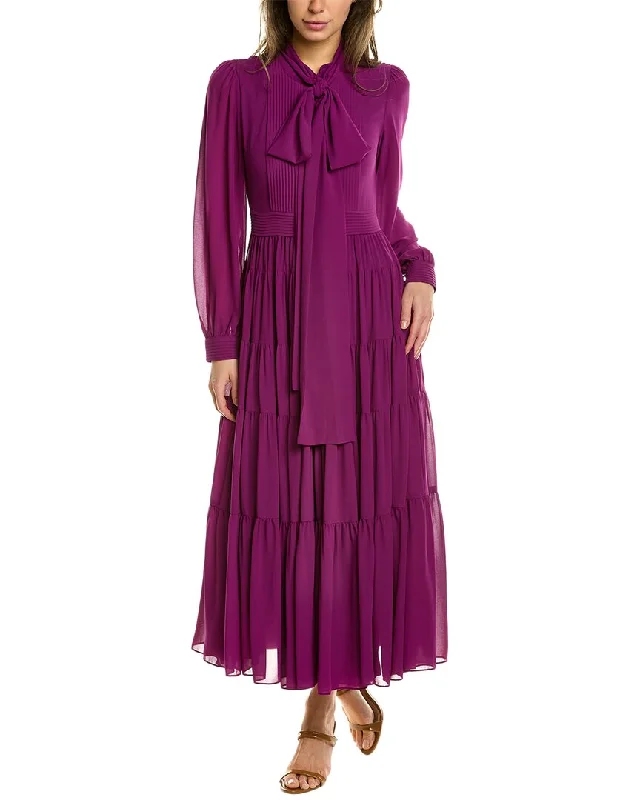 BURRYCO Pleated Midi Dress Trendy Fit-and-Flare Midi Dress