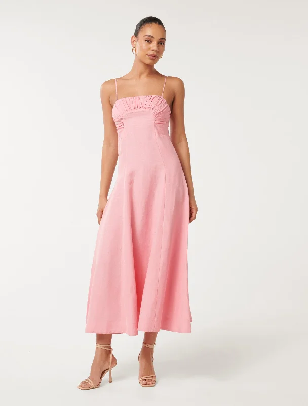 Camilla Strappy Ruched Midi Dress Fashionable Pleated Midi Dress