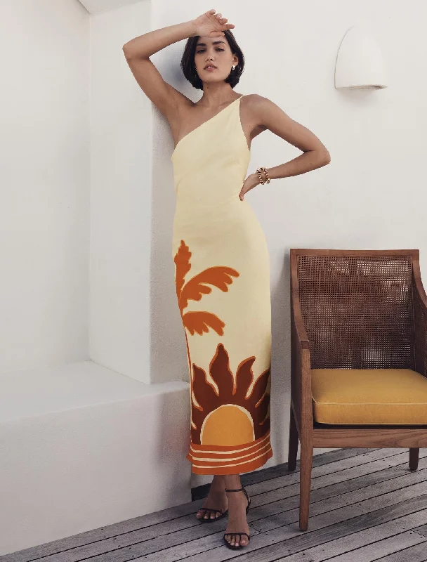 Carmen One Shoulder Beaded Midi Dress Elegant V-Neck Midi Dress