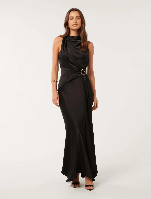Cassie Satin Draped Midi Dress Fashionable Shift Midi Dress