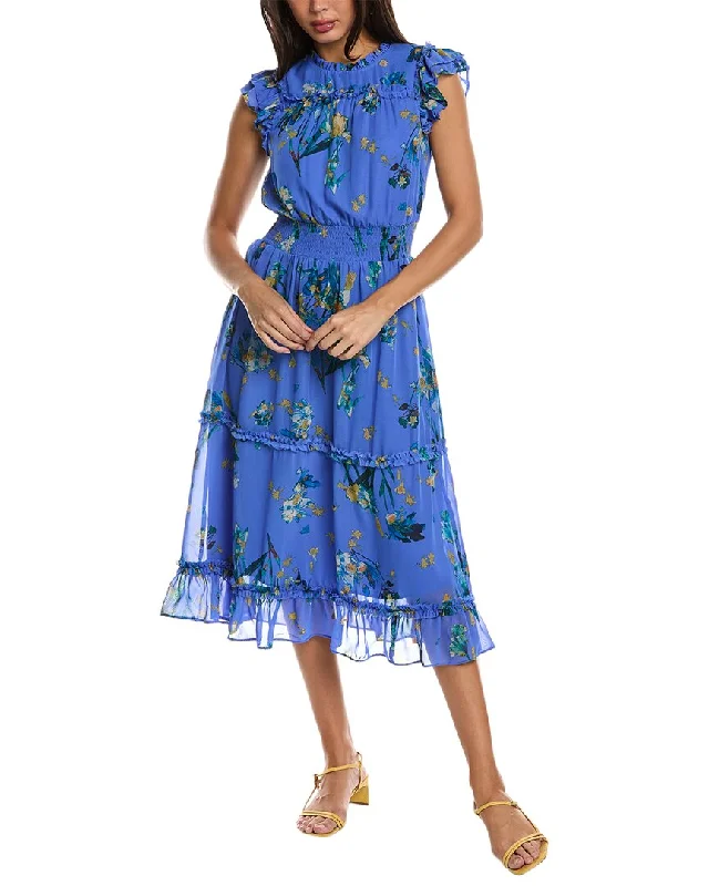 CeCe Smocked Waist Midi Dress Trendy Off-Shoulder Button Midi Dress