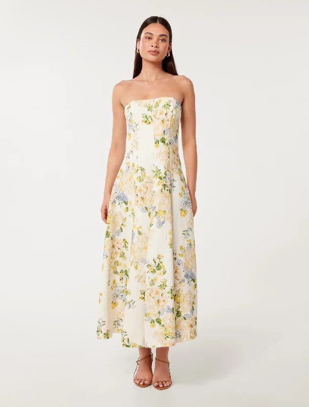 Charlotte Strapless Printed Midi Dress Trendy Long Sleeve Midi Dress