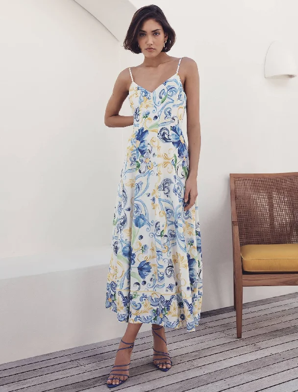 Chiara Printed Panel Midi Dress Elegant Sleeveless Midi Dress
