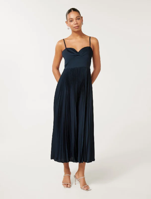 Chloe Pleated Midi Dress Cozy Spaghetti Strap Midi Dress