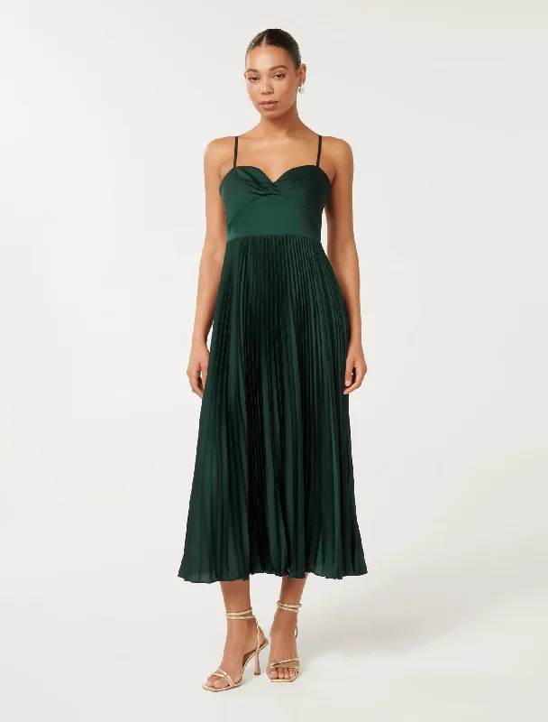 Chloe Pleated Midi Dress Trendy Boho Midi Dress
