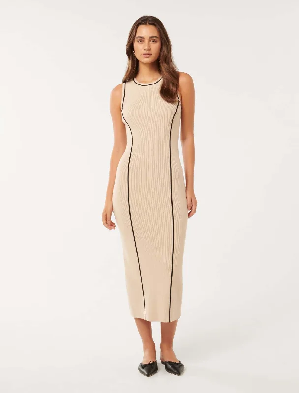 Cleo Tipped Midi Dress Elegant Satin Midi Dress
