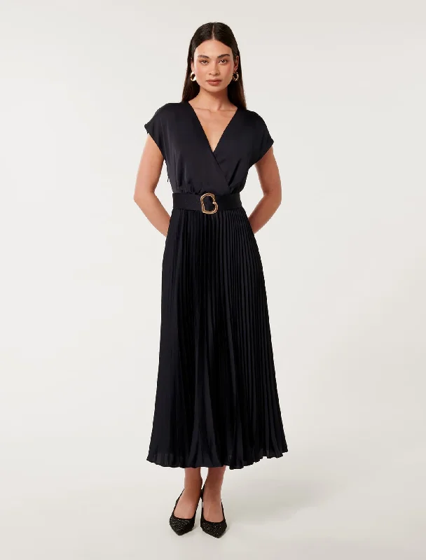 Cordelia Satin Wrap Midi Dress Trendy Midi Dress with Belt