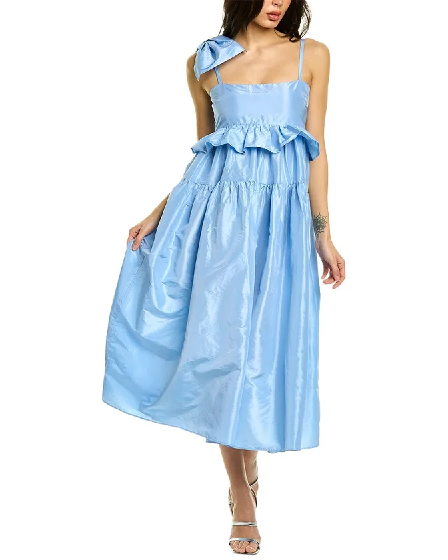 Cynthia Rowley Taffeta Silk Midi Dress Fashionable Sheer Sleeve Midi Dress