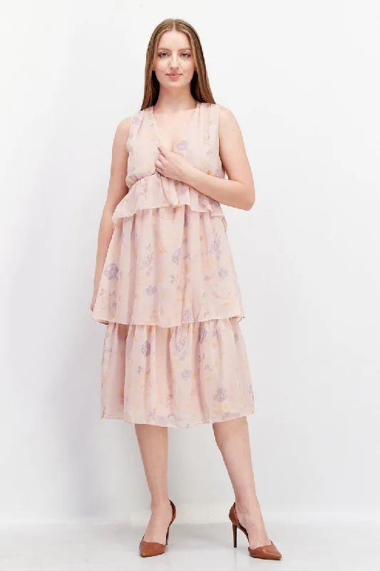 Deep V-Neck Layered Midi Dress Stylish Satin Midi Dress