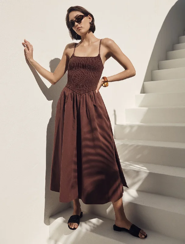Dylan Shirred Cotton Midi Dress Trendy Tiered Hem Midi Dress
