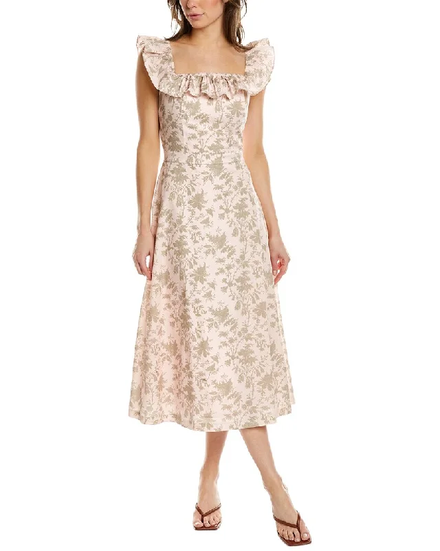 Elie Tahari Off-The-Shoulder Midi Dress Comfortable Floral Print Midi Dress