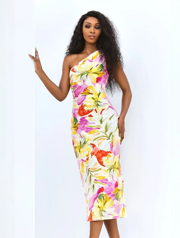 Elle One Shoulder Midi Dress Trendy Long Sleeve Midi Dress