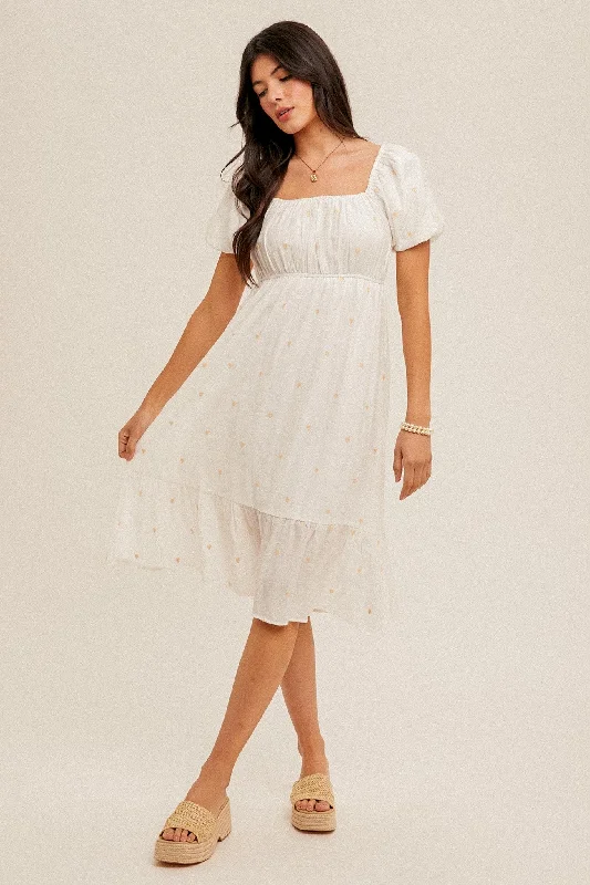 Embroidered Hearts Midi Dress Comfortable Empire Waist Midi Dress