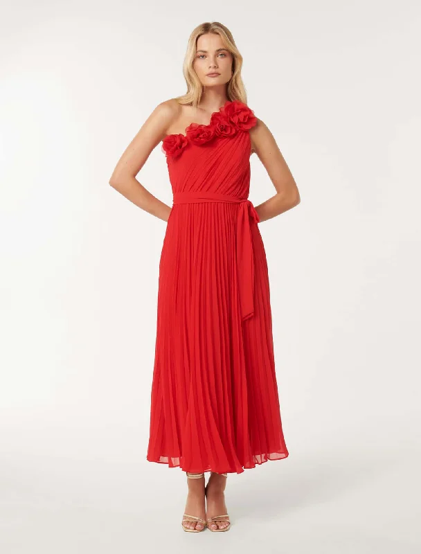Everly Rosette Pleat Midi Dress Stylish Striped Midi Dress