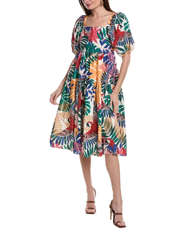 FARM Rio Off White Macaw Midi Dress Comfortable Wrap Midi Dress