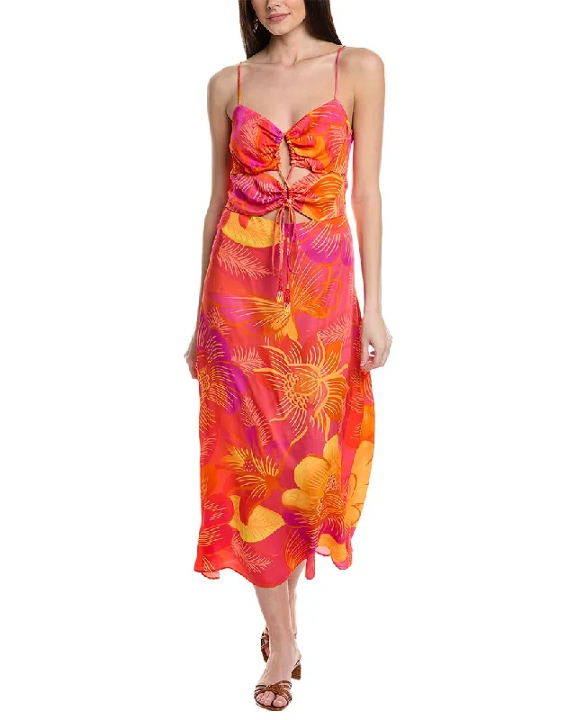 FARM Rio Summer Garden Ombre Midi Dress Trendy Off-Shoulder Ruffle Midi Dress