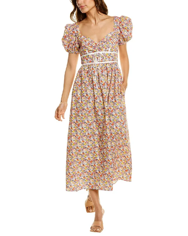 For Love and Lemons Margaret Midi Dress Elegant Pleated Sleeve Midi Dress