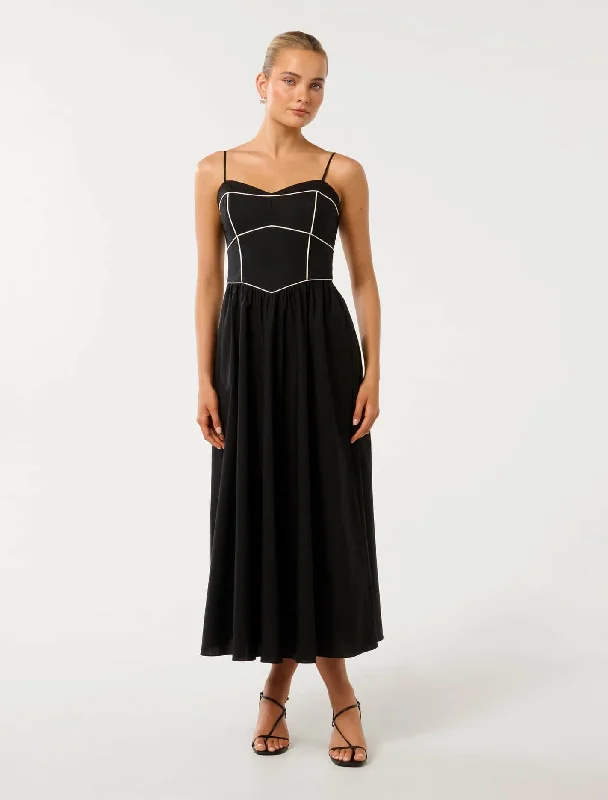 Gemma Contrast Stitch Midi Dress Elegant Pleated Detail Midi Dress