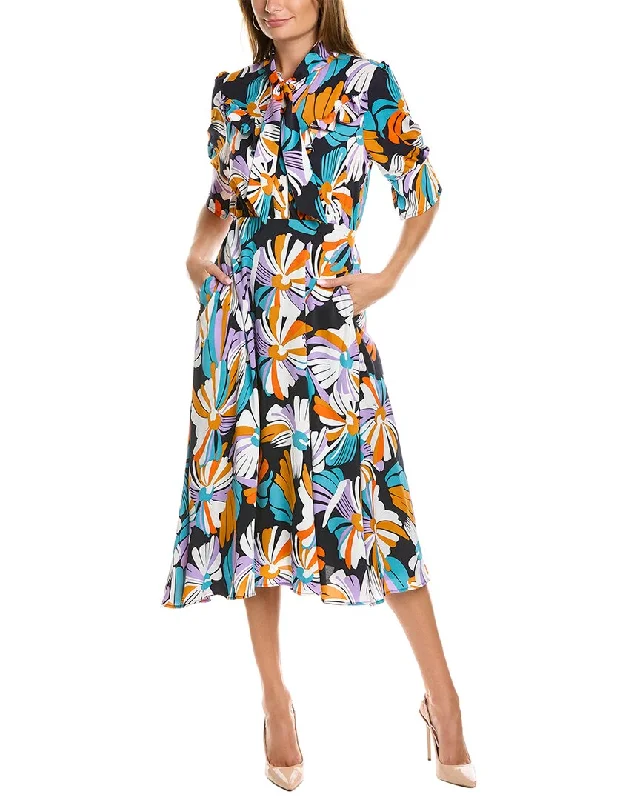 Gracia Flower Print Midi Dress Cozy Midi Dress with Pockets