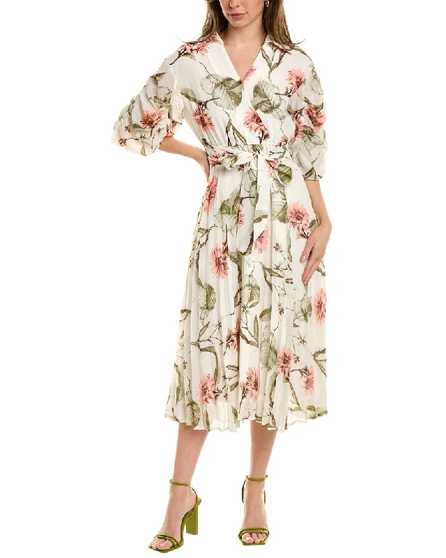 Gracia Surplice Midi Dress Trendy Off-Shoulder Button Midi Dress