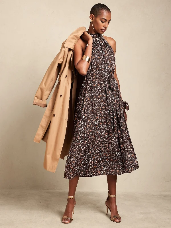Halter Midi Dress Comfortable Fit-and-Flare Midi Dress