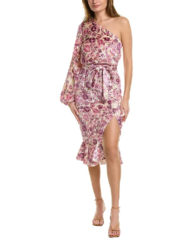 Hemant & Nandita One-Shoulder Midi Dress Stylish Midi Dress with Cuffs