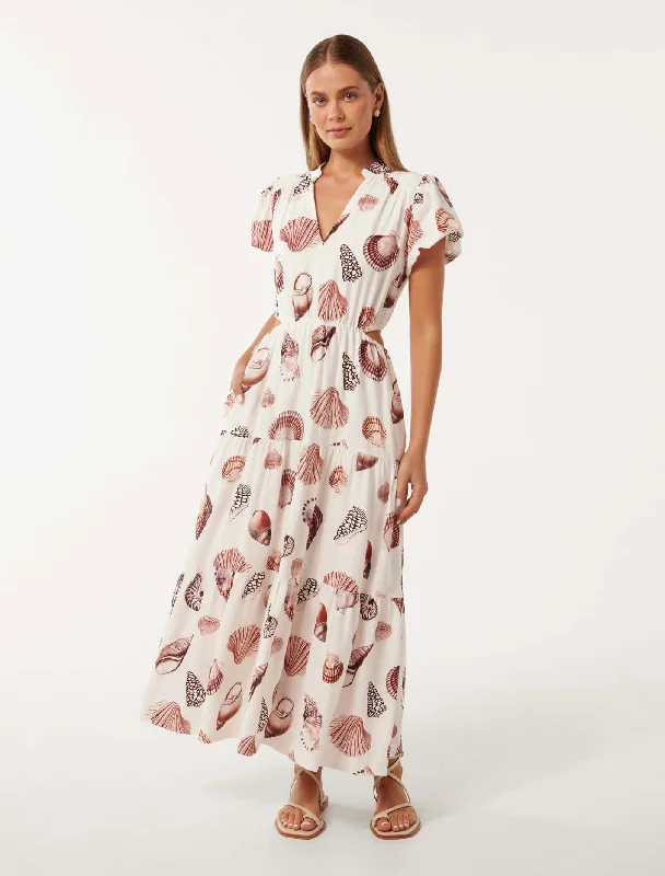 Jacqueline Puff Sleeve Tiered Midi Dress Stylish Off-Shoulder Ruffle Dress