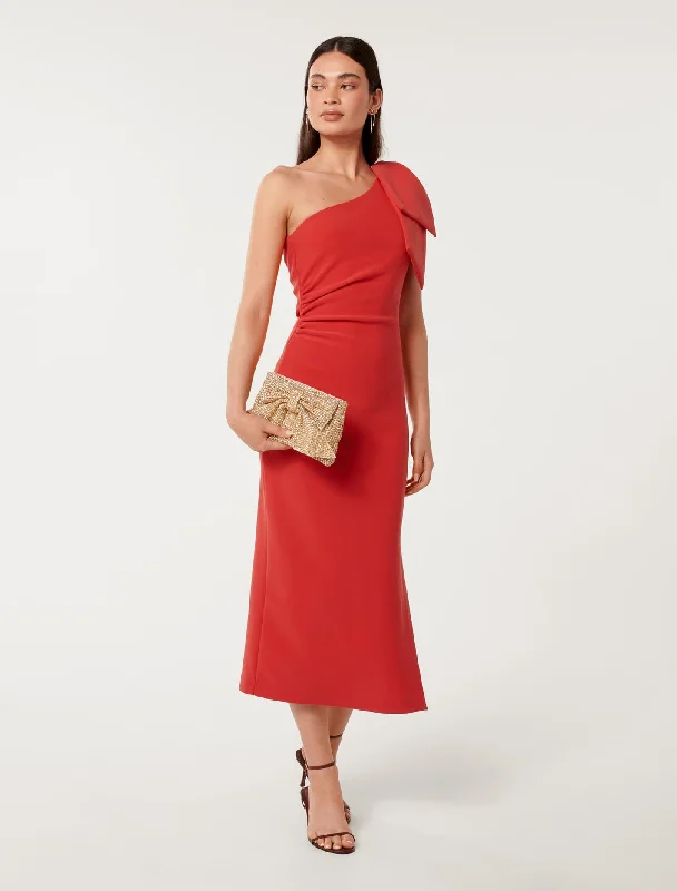 Jade Bow Bodycon Midi Dress Comfortable Ruched Midi Dress