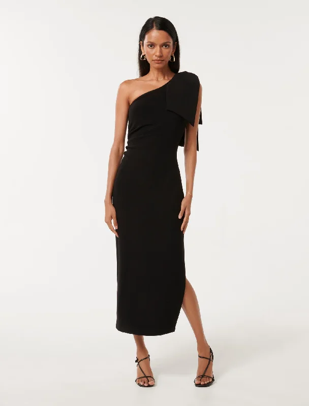 Jade Petite Bow Bodycon Midi Dress Trendy Square Neck Midi Dress