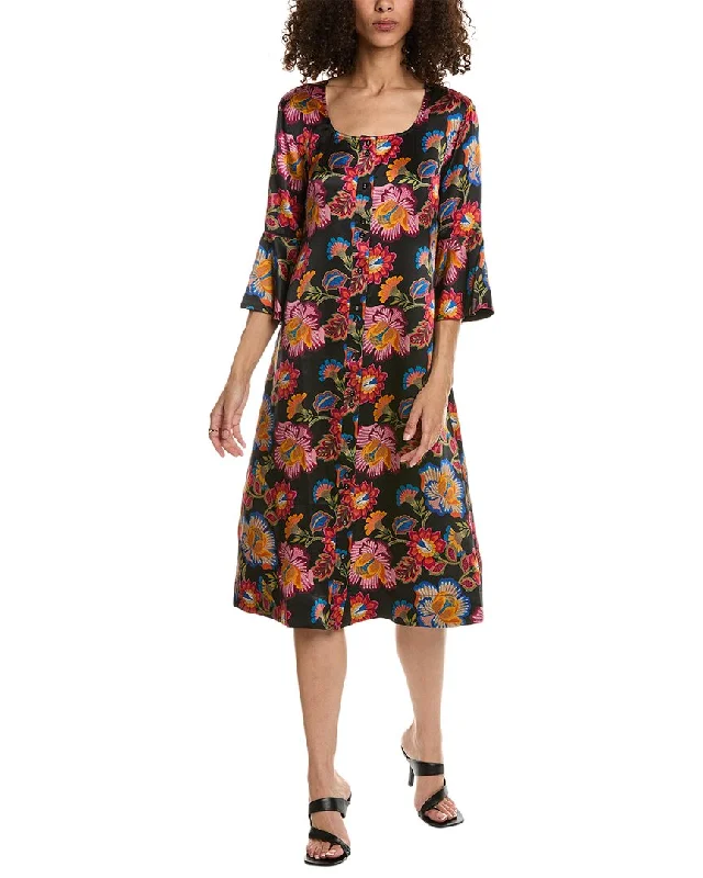 Johnny Was Sidonia Silk Midi Dress Classic Black Midi Dress